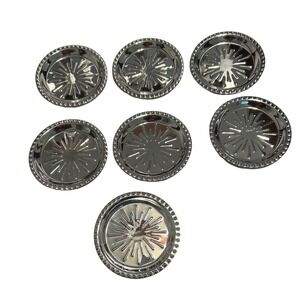 Set of 7 Irvinware Chrome Coasters Round Sunburst Design Beaded Edge‎